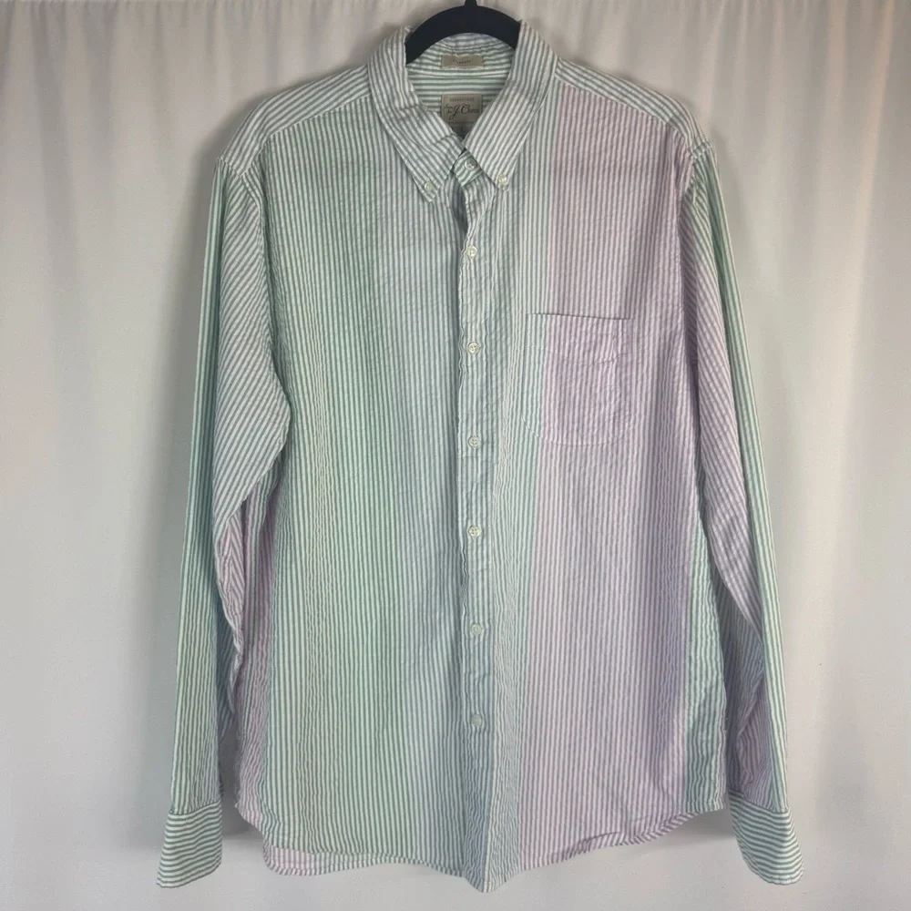 J.Crew Shirt Mens L Long Sleeve Striped Seersucker Breathable Lightweight